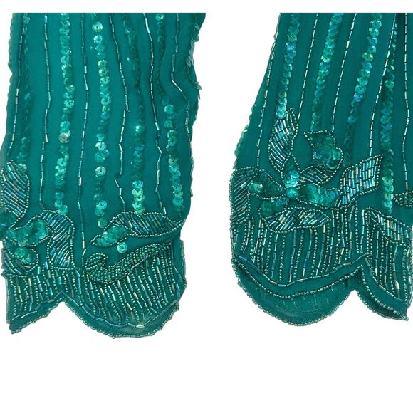 Nadine Boutique Vintage 100% Silk Hand Beaded Turquoise Green Cocktail Dress-M - Picture 15 of 16